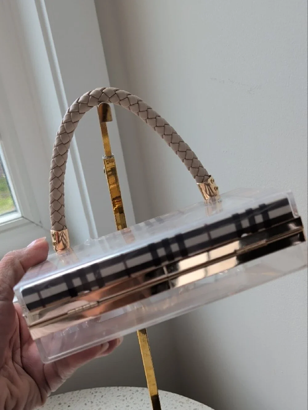 Upcycled Burberry Plaid Acrylic Box Clutch
